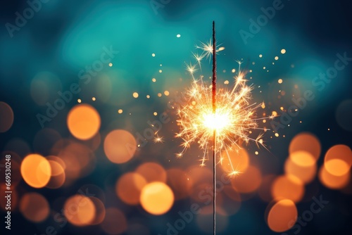 Burning sparkler with bokeh light background and copy space. New year New start concept.