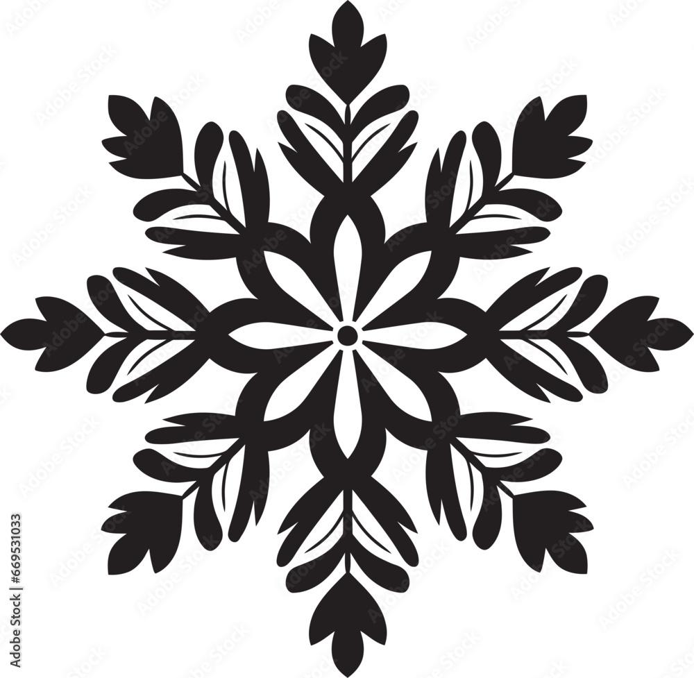 Majestic Icy Crystal in Black Emblematic Design Elegance in Snowfall Monochrome Emblematic Icon