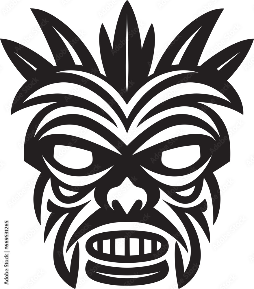 Natures Essence Tiki Symbol in Monochrome Emblematic Tribal Charm Logo Design with Tiki Mask
