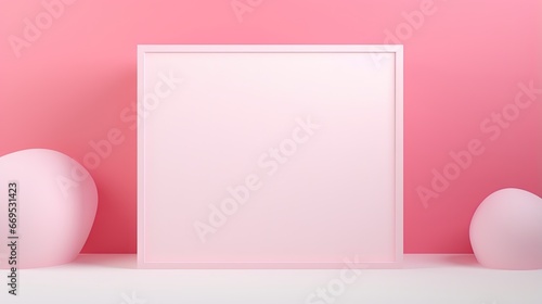 Abstract pink background texture with geometric shape. 3d cube wall. Minimal mockup with white picture frame and pink pastel podium scene concept. 3d render design for display product on website.