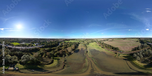 A 360 degree aerial view of a flooding field near Stowmarket, Suffolk, UK photo