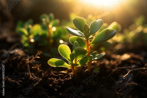 Sunlit plant on Earth Day. Generative AI
