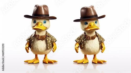 Wonderful trendy rubber ducks wearing western cowboy clothes Ai generated art