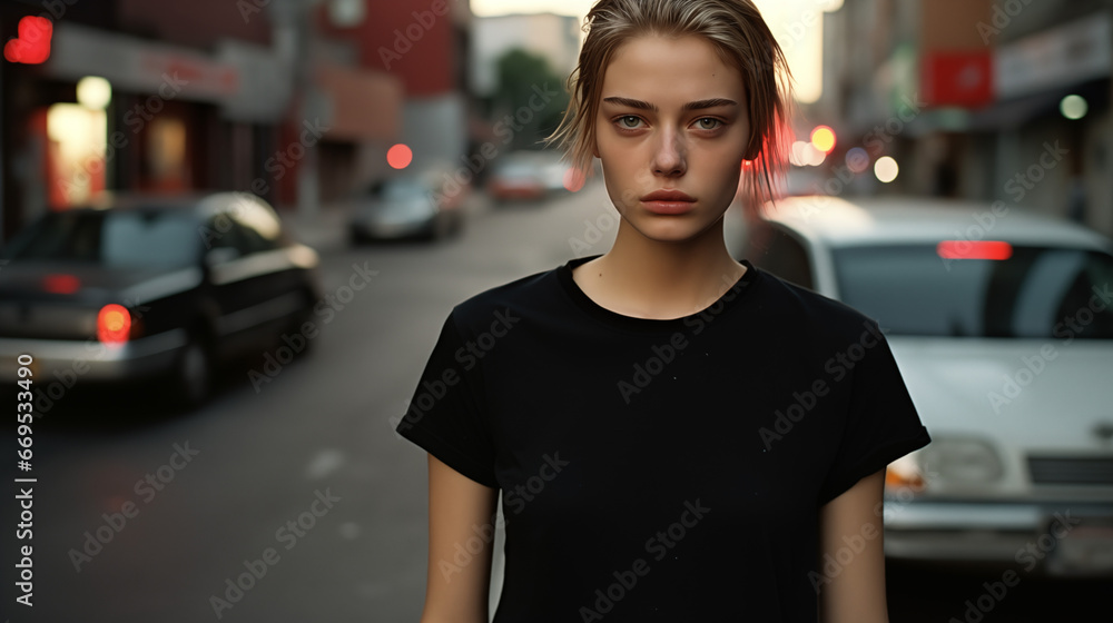 portrait of a young woman with a sad look