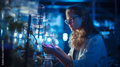 Laboratory specialist inspecting a sample, symbolizing cutting-edge biotechnological investigation