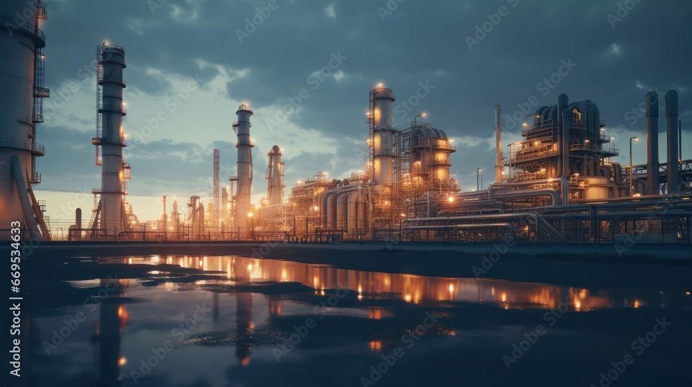 factory of Large oil refinery pipeline and gas pipeline in the process of oil refining and the movement of oil and gas