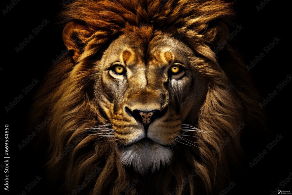 Lion of Judah, exuding strength and power. Christian conceptual illustration, lion in the sunset