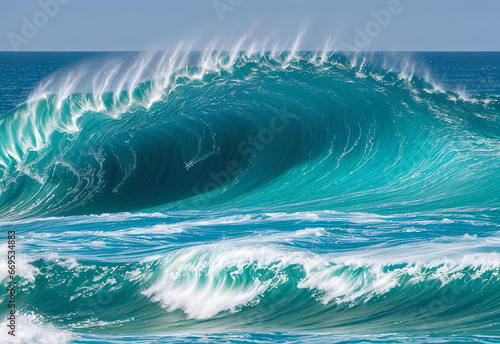 Blue-green Waves on white Background © Naksh