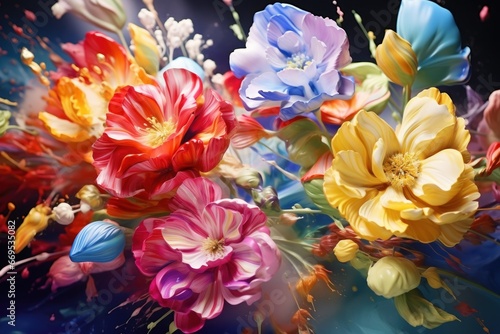 Time-lapse of blooming flowers with vibrant colors emerging.