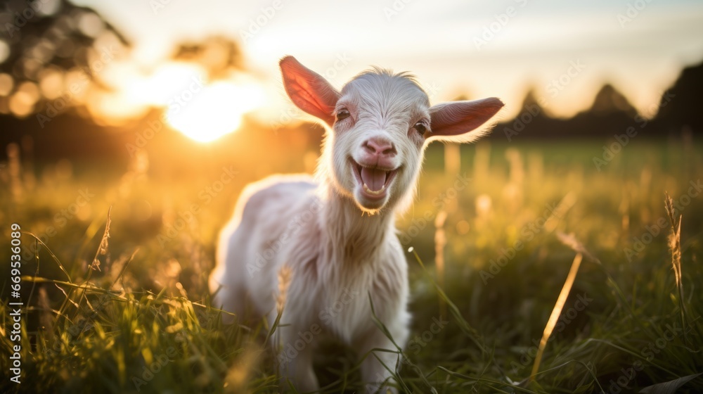 Fototapeta premium happy goat on the meadow