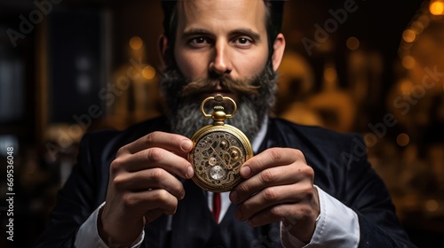 Man holding a pocket watch in his hands