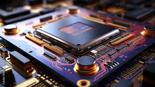 chipset on the board pc for electronic and technology concept photo