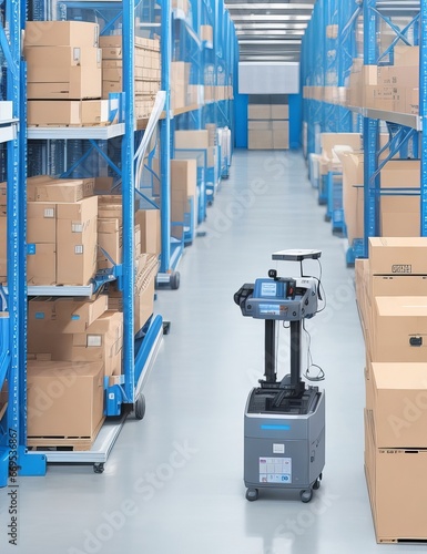 Business management or organization with smart system..package box or contener in storage warehouse.robot automation technology.market demand and supply.  genrative ai © dua