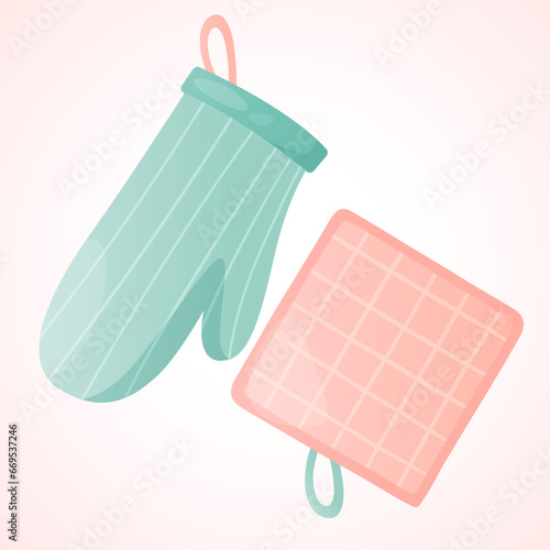 Protective oven gloves and potholders isolated on a white background