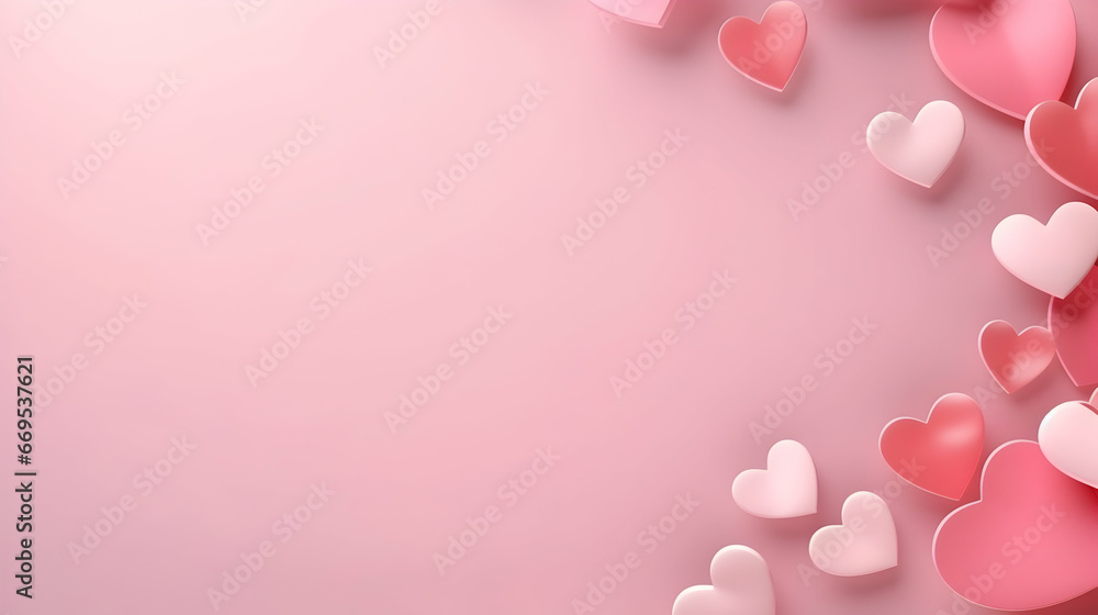 Light pastel pink St. Valentine's background with hearts and copy space