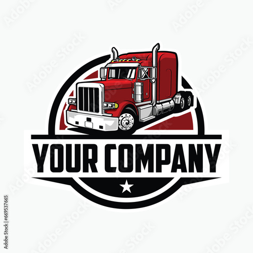 Premium trucking company ready made logo. 18 wheeler semi truck logo vector. Best for trucking and freight related industry