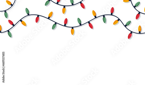 Bannière de guirlandes de Noël pour les fêtes de fin d'année - Cadre festif pour célébrer les fêtes - Éléments vectoriels festifs éditables - Ensemble d'ampoules lumineuses et modernes - Arrière-plan 