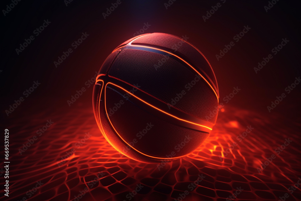 Basketball ball background with glowing neon lines and dimple texture. Futuristic sports concept.