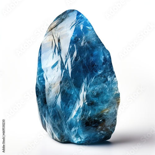 Une pierre bleue cristalline apaisante et lissée isolée sur fond blanc. IA générative, IA