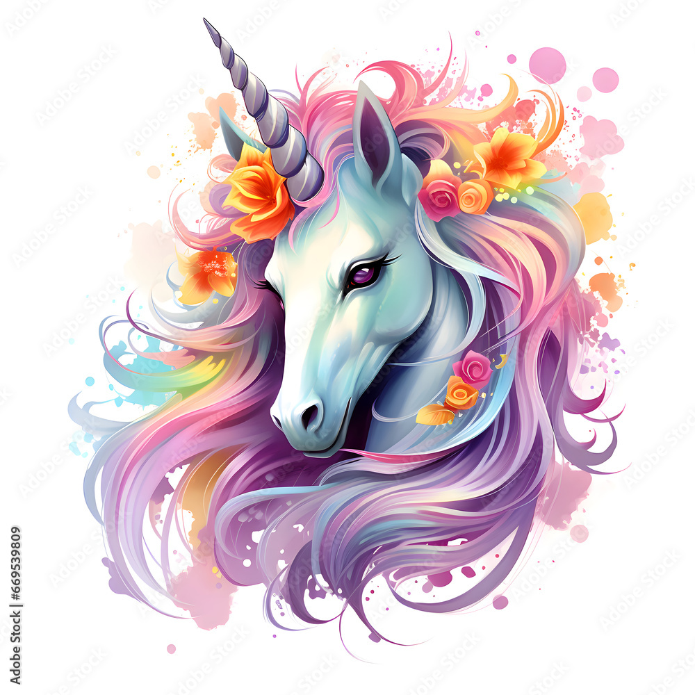 Fototapeta premium Magical cute unicorn. Adorable colorful character for prints, greeting card, poster, t-shirt, kids party, wallpapers