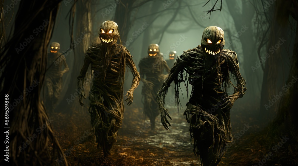 Fototapeta premium Halloween Creepy Cute Characters - Wallpaper