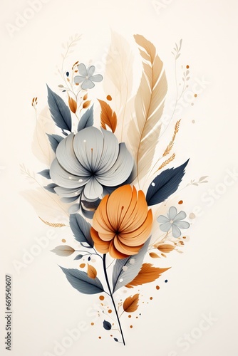 Conception de fleurs Boho sur fond blanc vierge  style de conception minimaliste simple  conception vectorielle. IA g  n  rative  IA