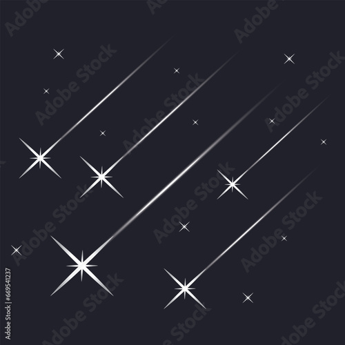 shooting stars.  black night background. Vector cosmos starlight trail for your design.