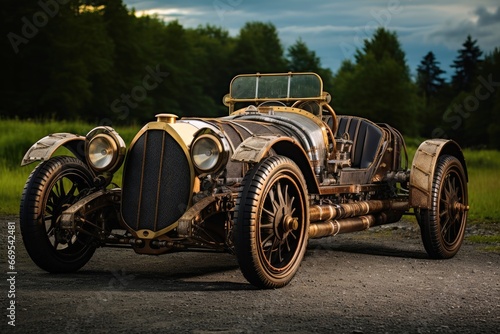 A beautiful steampunk sports car.