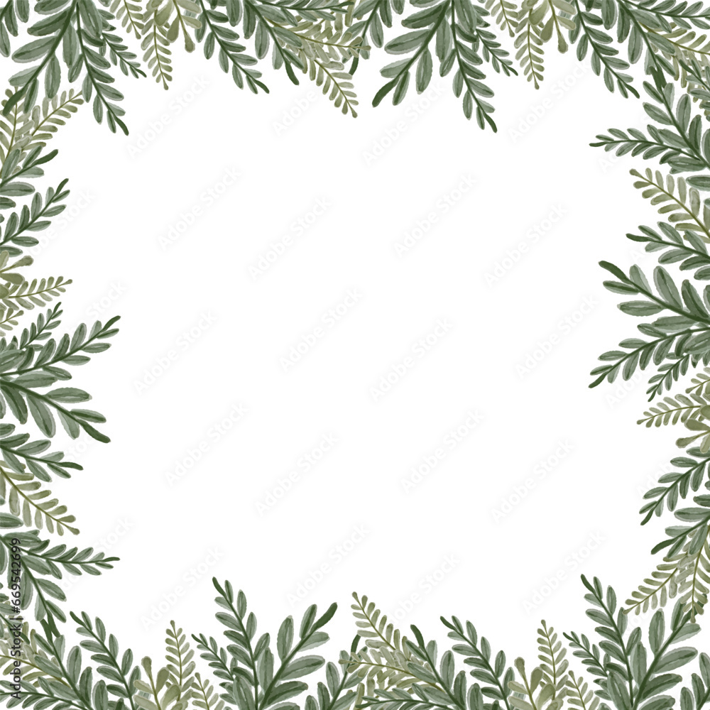 white background with green leaves border