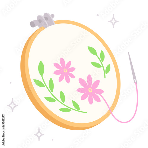 Embroidery hoop, thread and needle drawing
