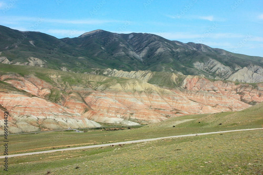 Mountains with red stripes. Khizi region. Azerbaijan. Mountains with red stripes. Khizi region. Azerbaijan.