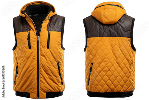 Front and back views of luxury and windproof Vest with fleece isolated On Transparent Background 