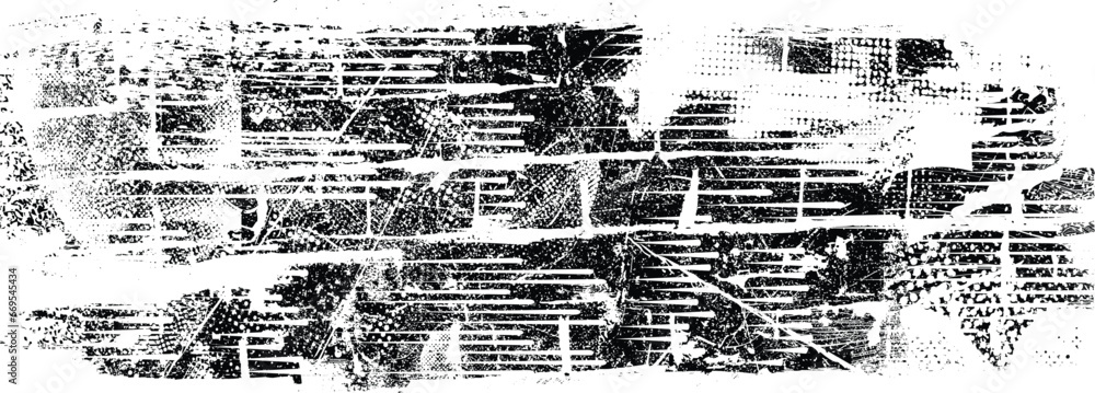 Glitch distressed grange shape . Noise grungy logo .  Shape textured with fast lines.Grunge , distress effect .Vector shapes with a halftone dots, and speed lines. screen print texture. - obrazy, fototapety, plakaty 