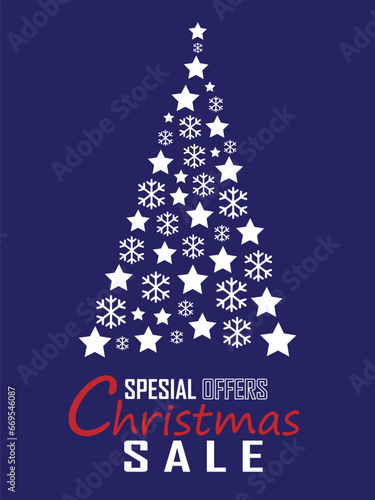 Christmas Sale. Special offer vector tag. New year holiday card template. Shop market poster design. Special offer