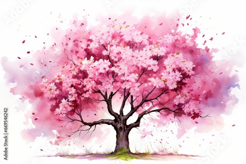 Watercolor illustration of a cherry blossom tree. Generative AI © Shiloh