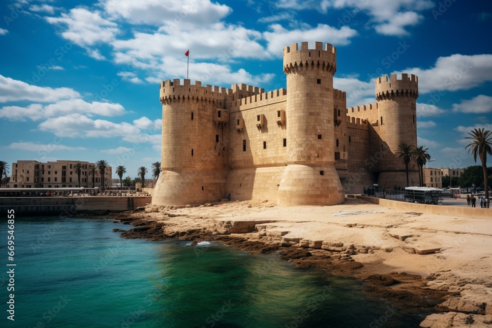 A view of the historic Qaitbay Citadel in Alexandria, Egypt. Generative AI