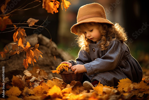 Children are playing in the autumn garden
