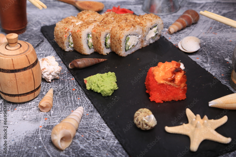 Fototapeta premium sushi rolls with salmon
