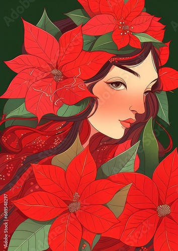 beautiful folkloric image of a poinsettia fairy, suitable for a christmas greeting card - ai-generated