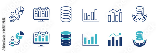 business report diagram analysis chart icon set marketing performance graph statistic growth data vector illustration for web and app