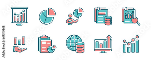 collection of data analysis graph chart icon set business marketing management growth report datum statistic vector illustration for web and app