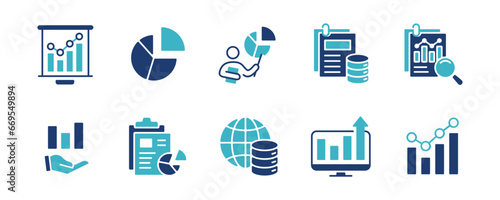 set of business growth diagram monitoring data analysis icon vector infographic statistic chart symbol illustration