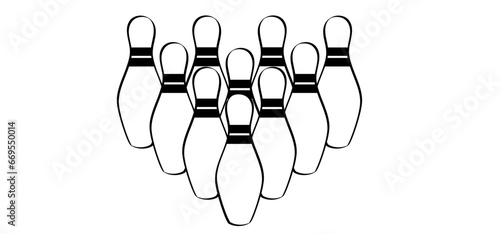 Cartoon bowling pin with stripes and bowling ball. Bowling strike idea. Sport or hobby game. Playing in a team, competition or tournament. Bowling pins and skittles. Play kegling team.