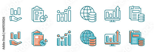 set of diagram data statistic chart icon vector business finance management report analysis graph symbol illustration