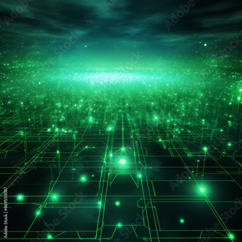 generative Al technology background, green light , network background