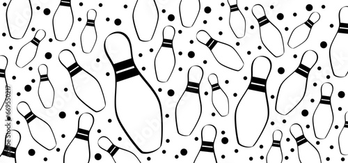 Cartoon bowling pin with stripes and bowling ball. Bowling strike idea. Sport or hobby game. Playing in a team, competition or tournament. Bowling pins and skittles. Play kegling team.