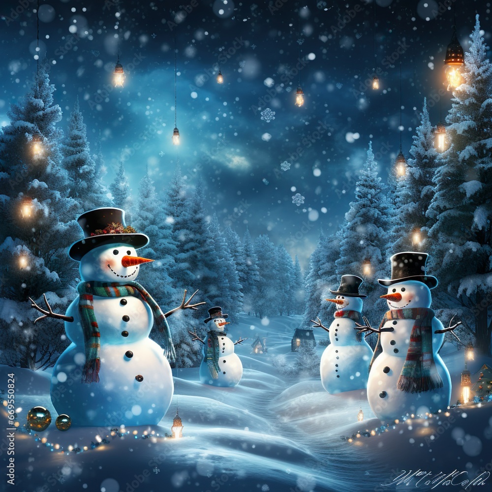 Obraz premium Winter Background with Snowmens