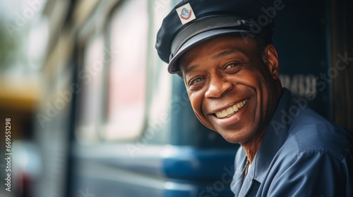 Friendly Black Postal Worker Delivering Mail with a Smile