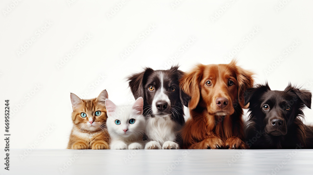 Close-Up of Cat and Dog: Minimalistic Friendship Portrait with Copy Space Background. Close-Up of Cat and Dog: Minimalistic Friendship Portrait with Copy Space Background.