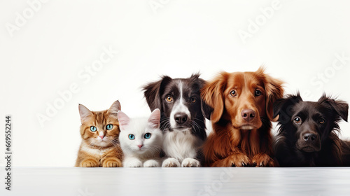 Close-Up of Cat and Dog: Minimalistic Friendship Portrait with Copy Space Background.